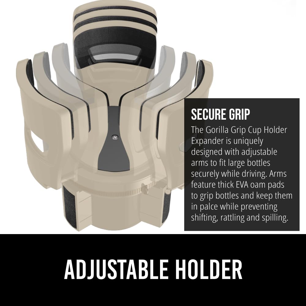 Patent Pending Adjustable Car Cup Holder Expander (Tan)