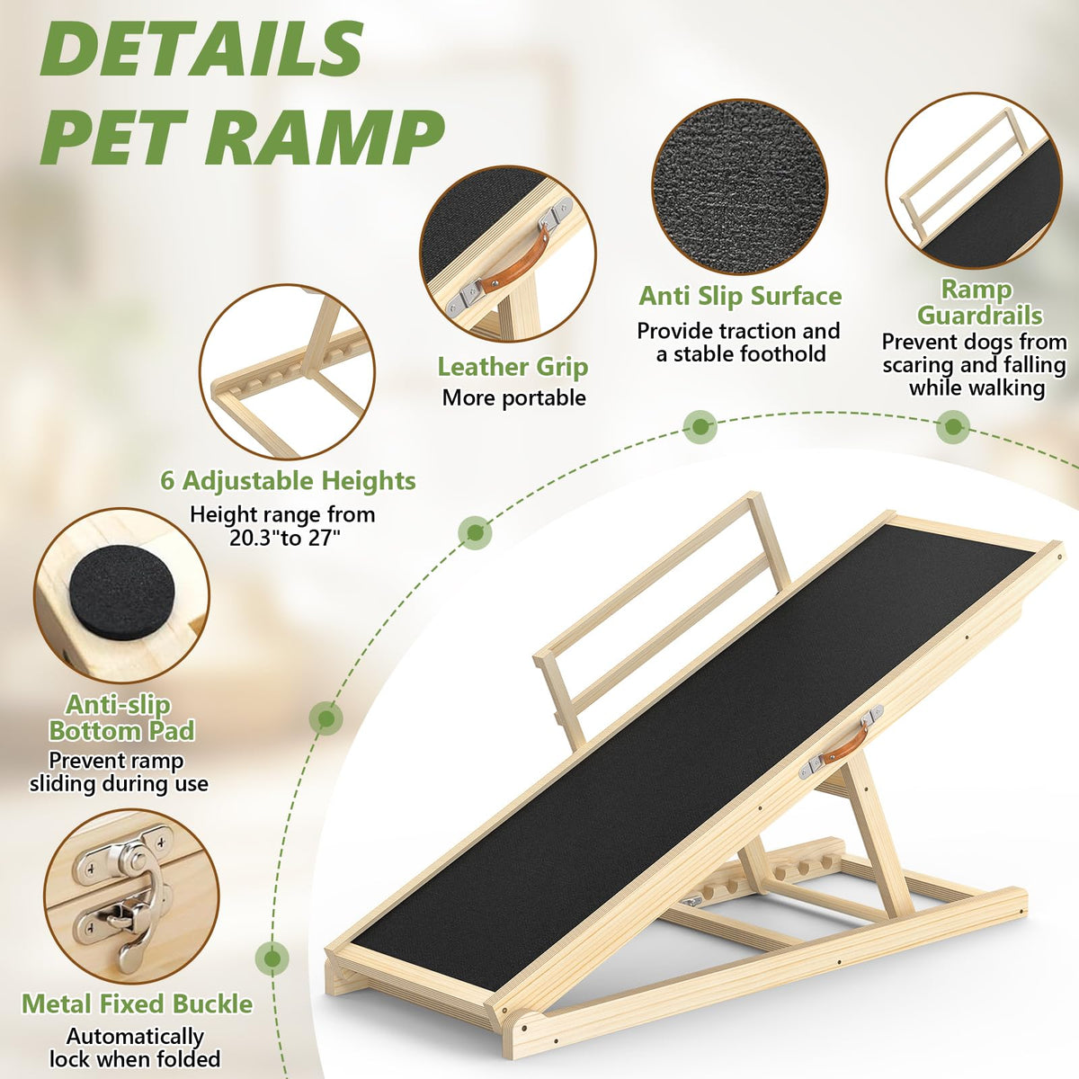 Dog Ramp for Bed (47“L*16”W*20.3"~27"H)