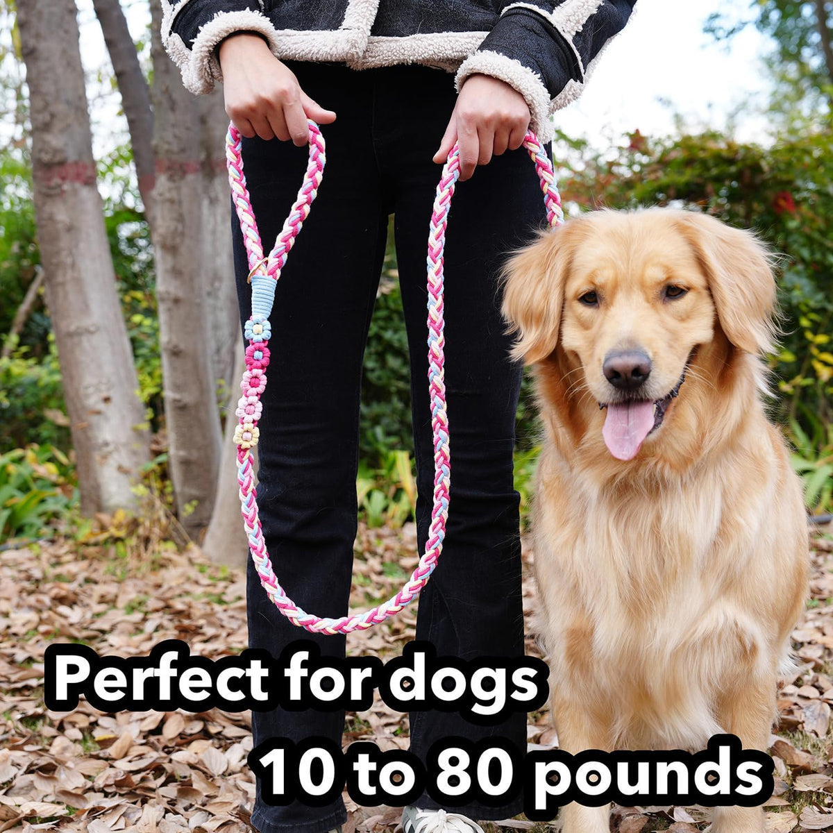 5FT Braided Cotton Rope Leash for Small (Candy Blossom)