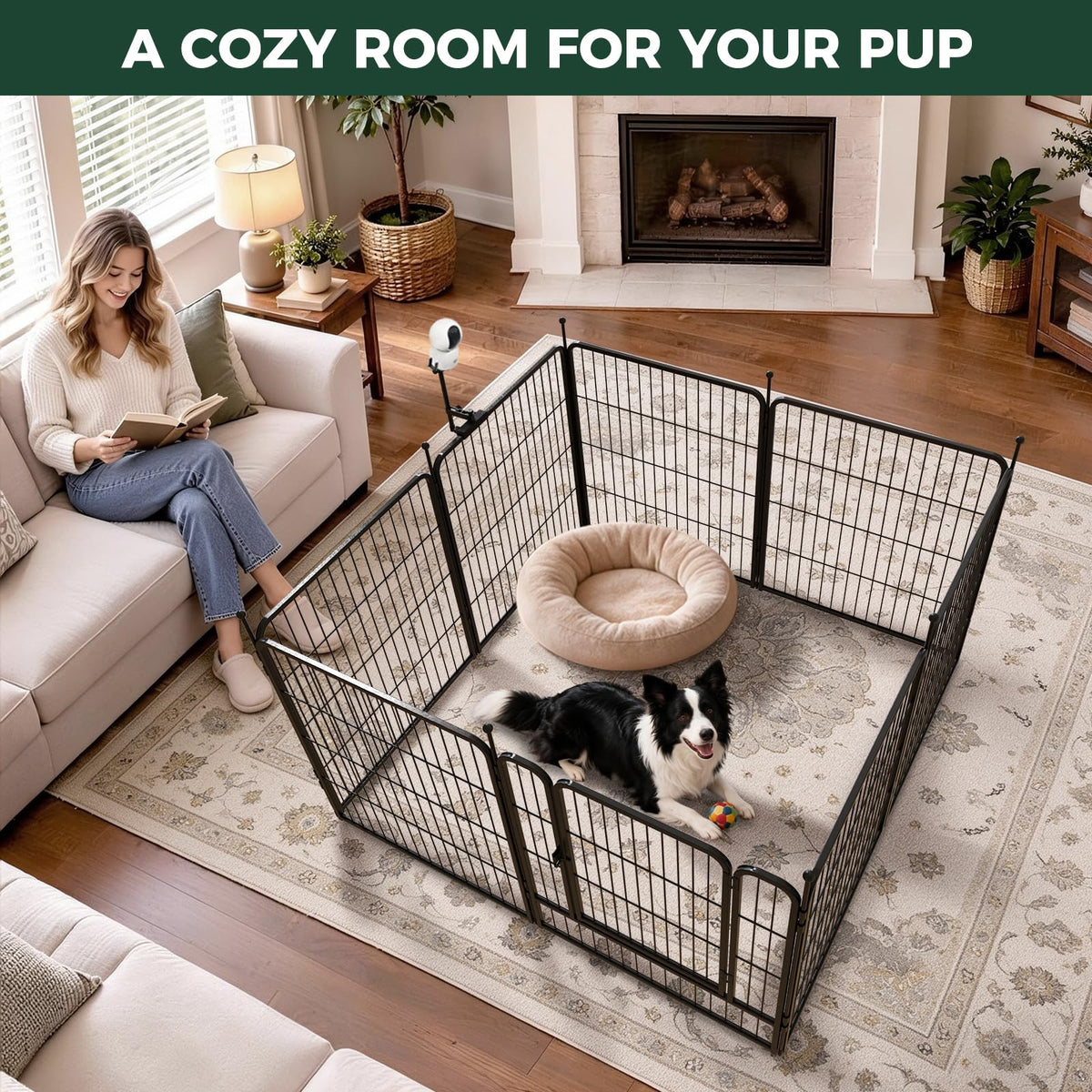 Rollick Dog Playpen with Camera Mount (Black / 32"H)