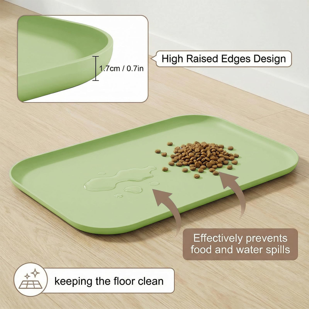 Non Slip Silicone Dog Food Mat for Food and Water (45 x 30 cm / Light Green)