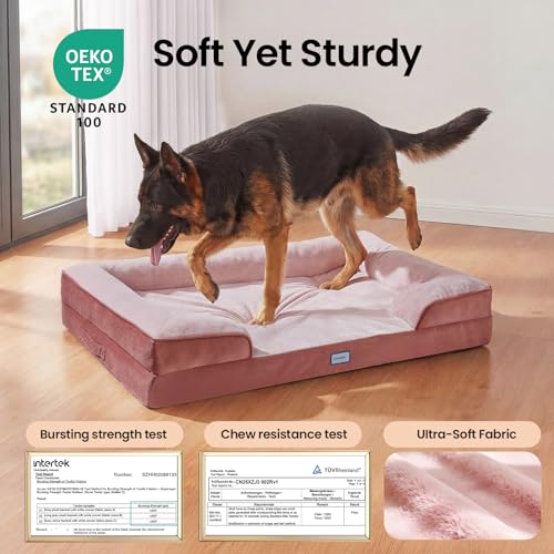 Orthopedic Extra Large Dog Bed Couch (44" x 29" x 7" / 07-Pink)