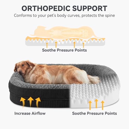 Orthopedic Dog Bed for Extra Large Dogs (Black / 48"l X 35"w X 7.5"th)