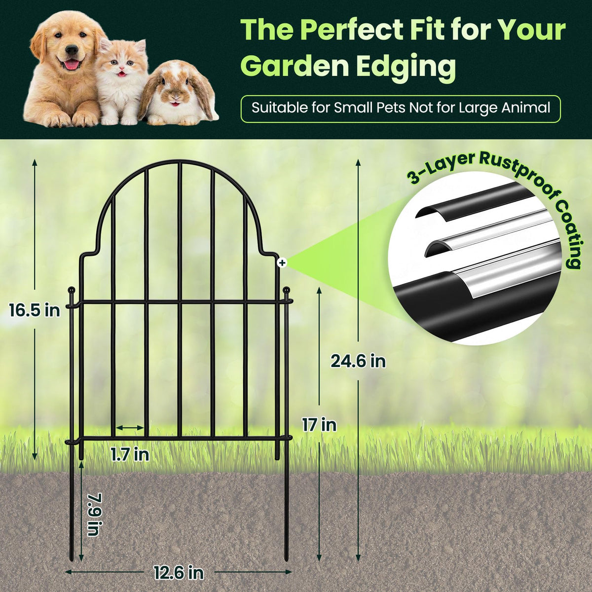 Decorative Garden Fence Panels 10 Pack (Black / 10 Pack - 16in (H) x 11ft (L))