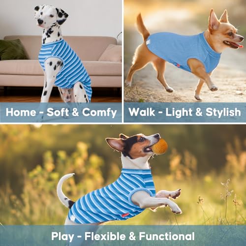 2Pack Waffle Dog Shirt for Large Dogs Striped Dog Sweater Tank Top (XXX-Large (55-75lbs) / 2Pack(Blue+Striped))