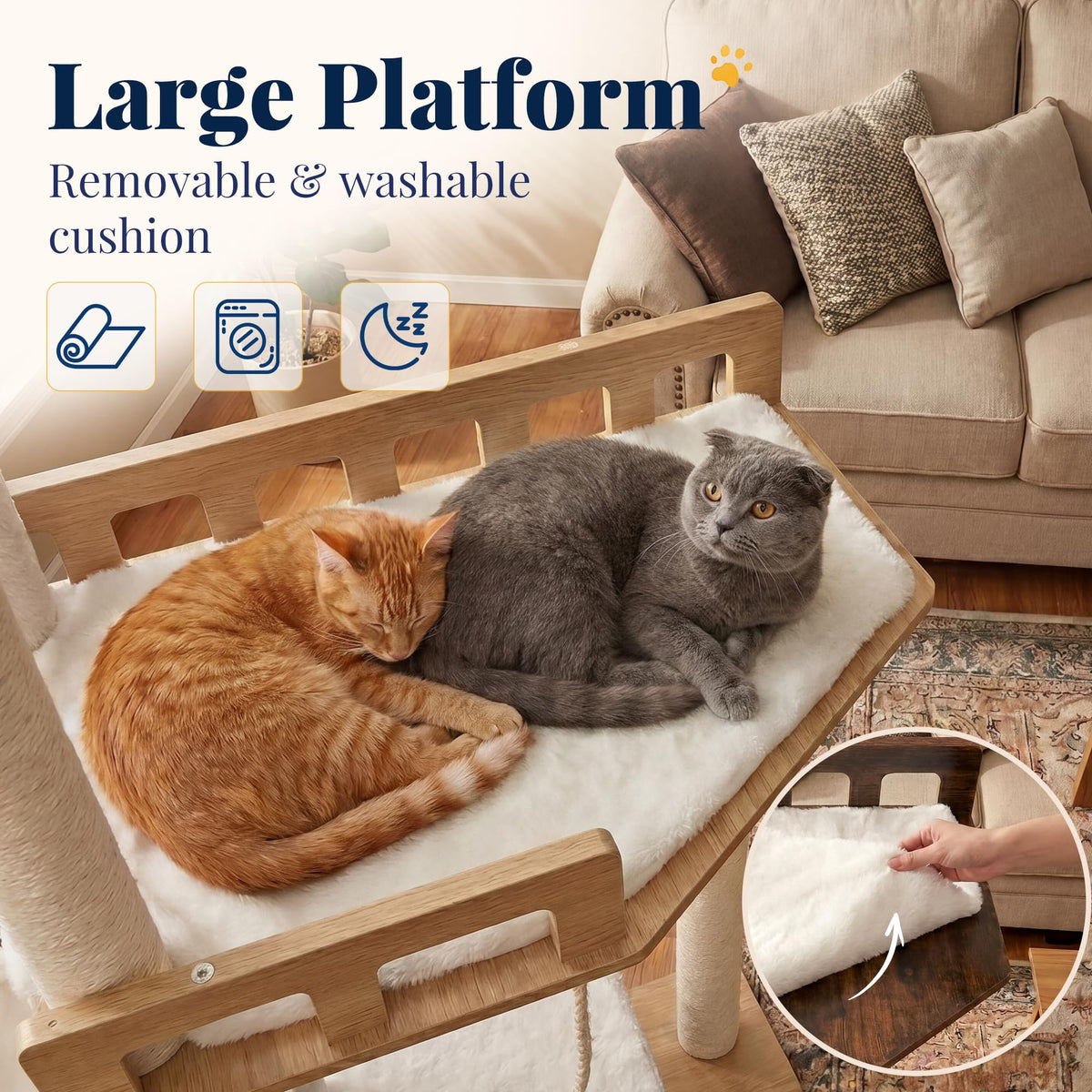Wooden Cat Tree Tower with Large Condos (White Oak)