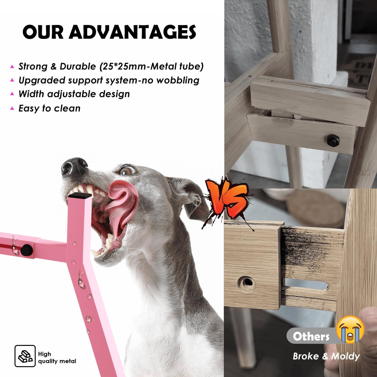 Elevated Dog Bowl Stand for Medium Large Dogs (Pink, Square / Height: 11", Width: 7-10.6")
