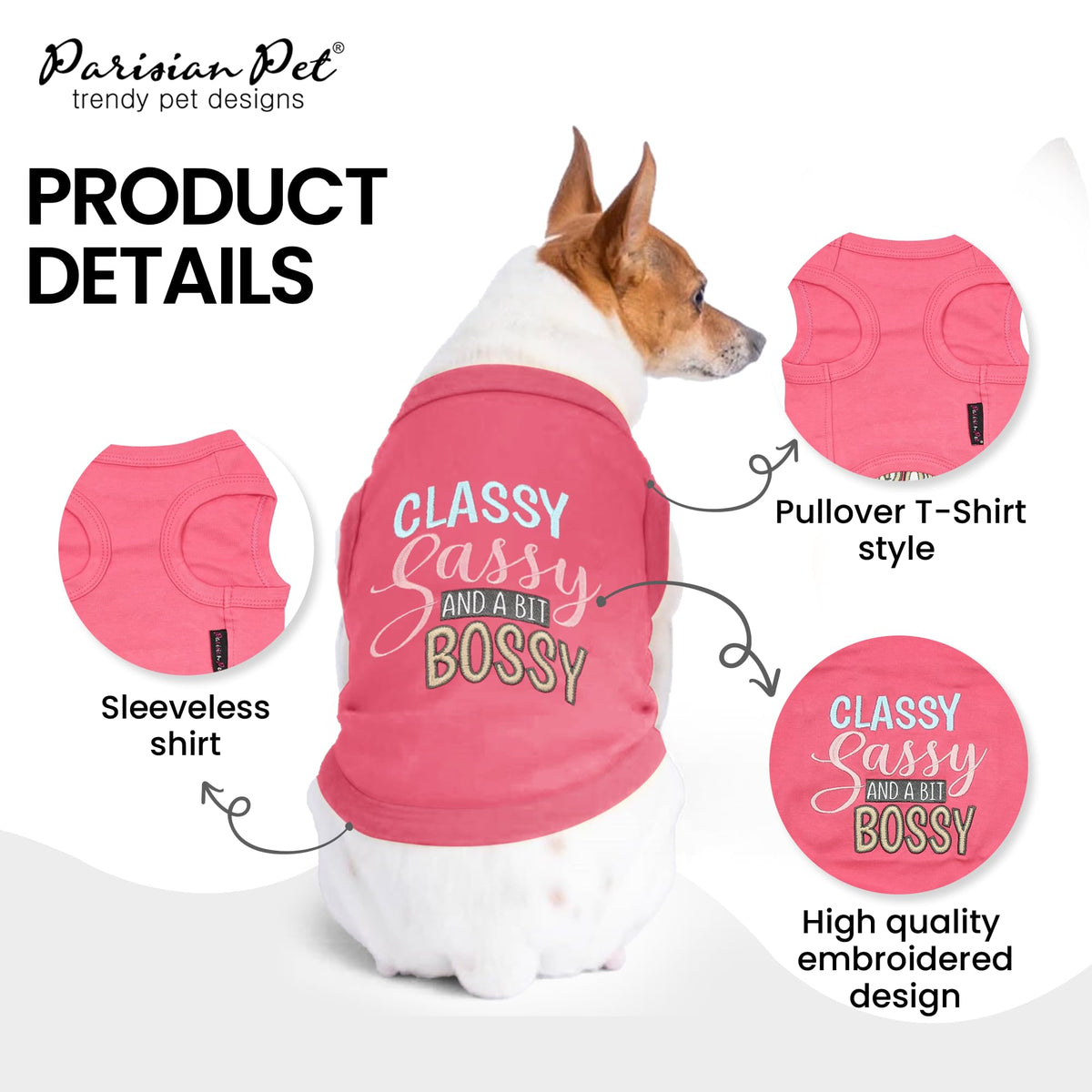 Dog Shirt 100% Cotton Classy Sassy and Bossy Shirts for Small Dogs (XX-Small)