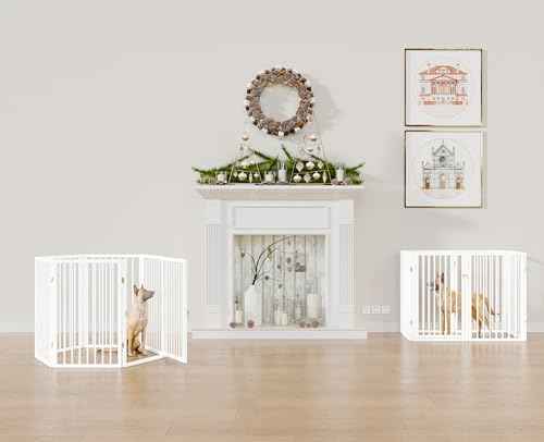 120" x 24" Foldable Freestanding Extra Wide Dog Gate with Door (White / 【6-Panel with Door】20W*24H)