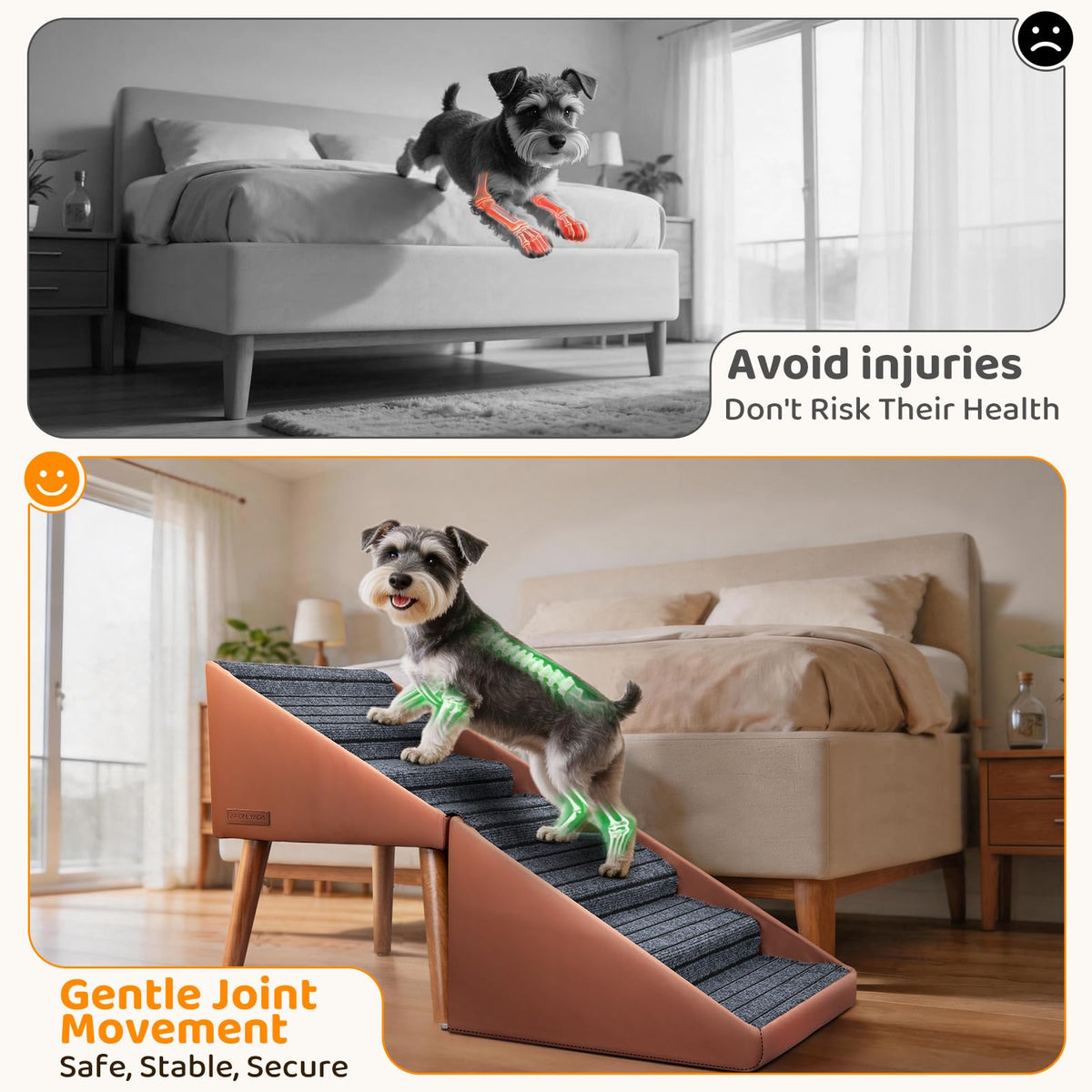 Dog Stairs & Ramp for High Bed & Couch (Brown / 22.8in Bed)