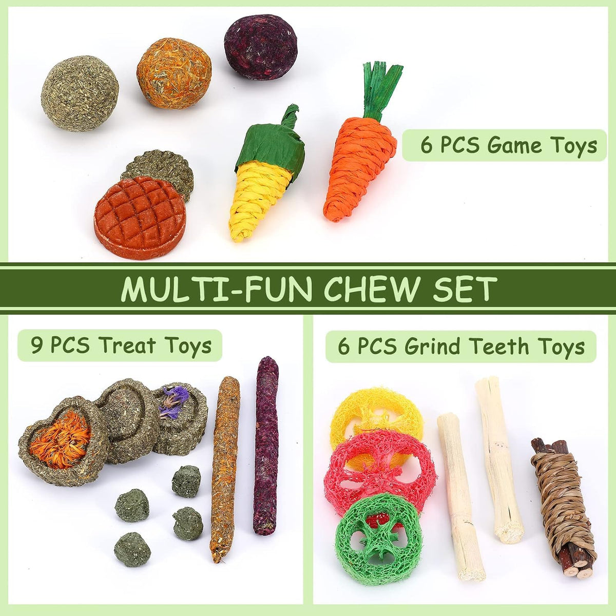 Bunny Toys 21PCS Rabbit Chew Toys for Teeth (21Pack-small Set)