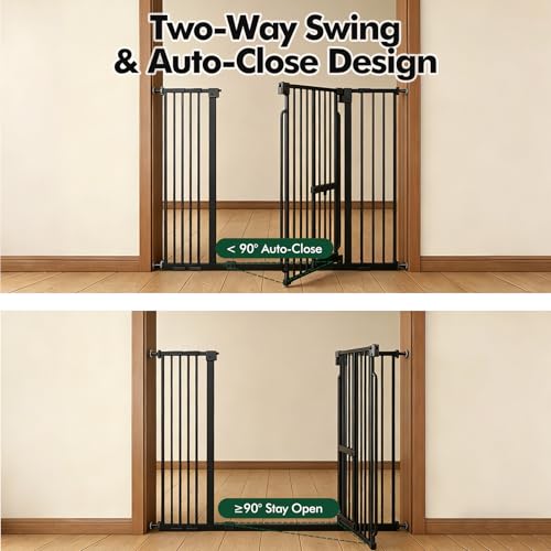 Pet Gate with Cat Door (Matte Black / 29.5-42.5"Wide,30"Tall)