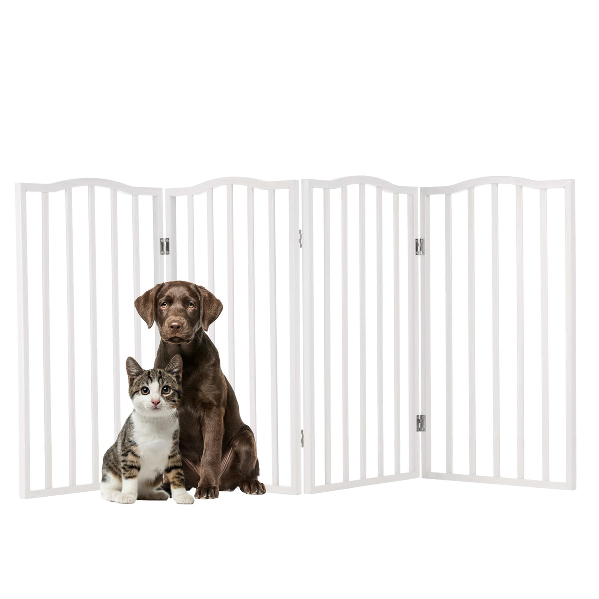 Pet Gate - 4-Panel Indoor Foldable Dog Fence for Stairs, Hallways, or Doorways - 72x32-Inch Wood Freestanding Dog Gates by PETMAKER (White) (White / 4 Panel)