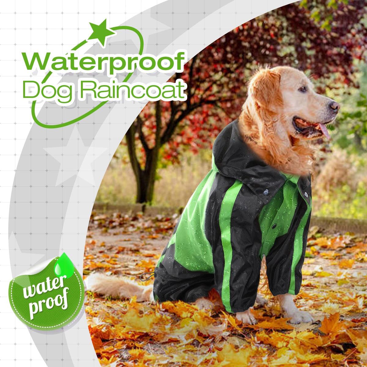 Dog Raincoat 4 Leg Waterproof Dog Rain Jacket with Hood (Green / Small)