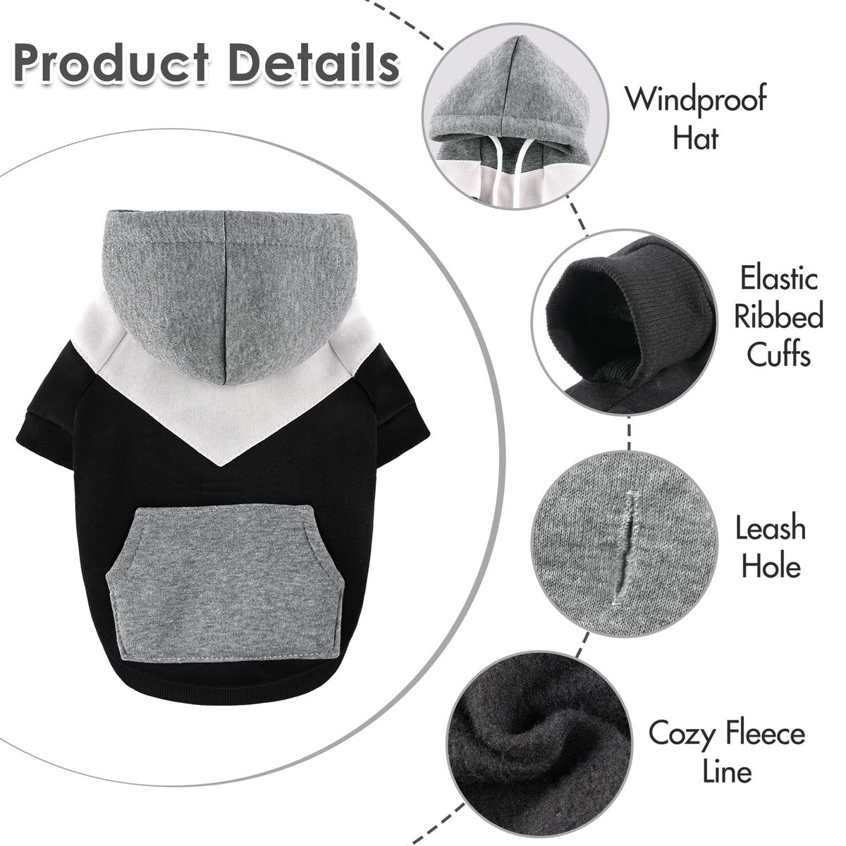 Dog Basic Hoodie Soft Dog Clothes Cold Weather Sweaters for Medium Large Dogs Cozy Fabric Warm Sweatshirt with Leash Hole for Boys (Midnight Grey / S(Back: 12.6",Chest:18.11", 5-10 lbs))