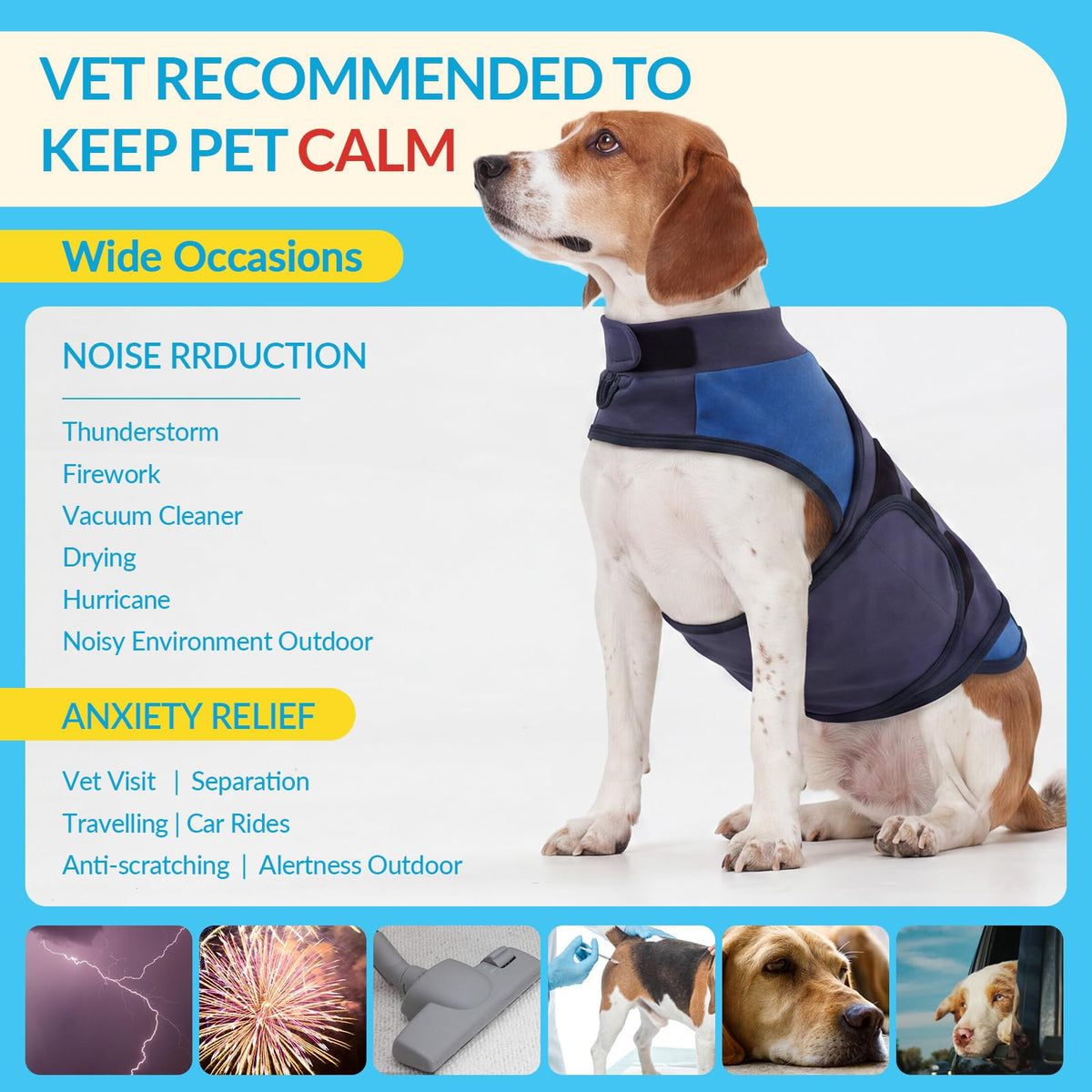 Dog Compression Shirt Anxiety to Reduce Stress (RoyalBlue / L(Chest:25.2"-30.7"))