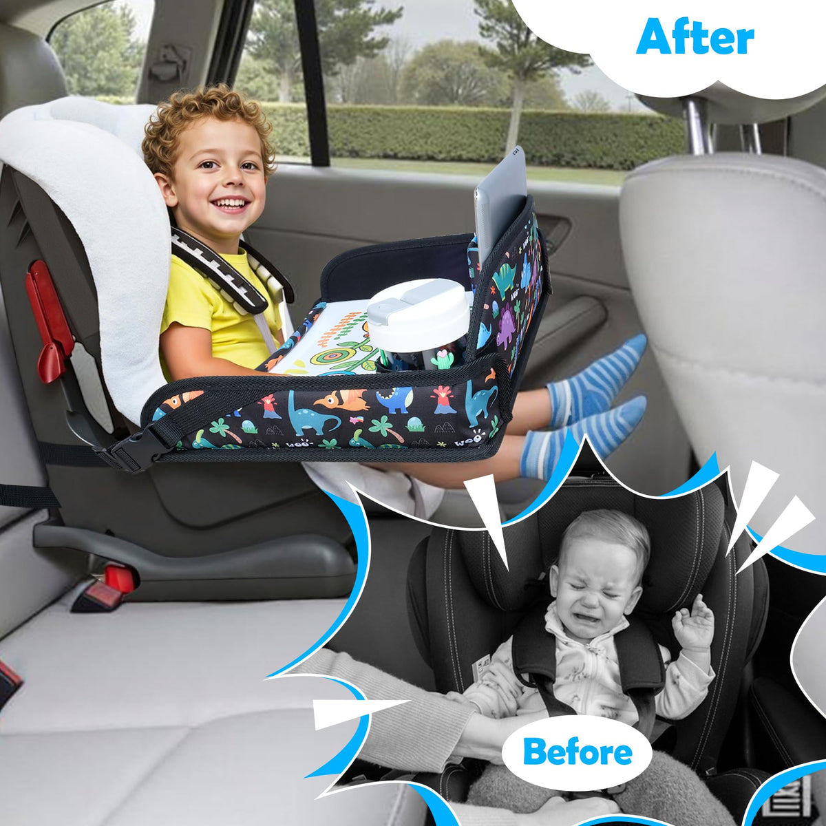 Kids Travel Tray for Carseat (Dinosaur & Mermaid)