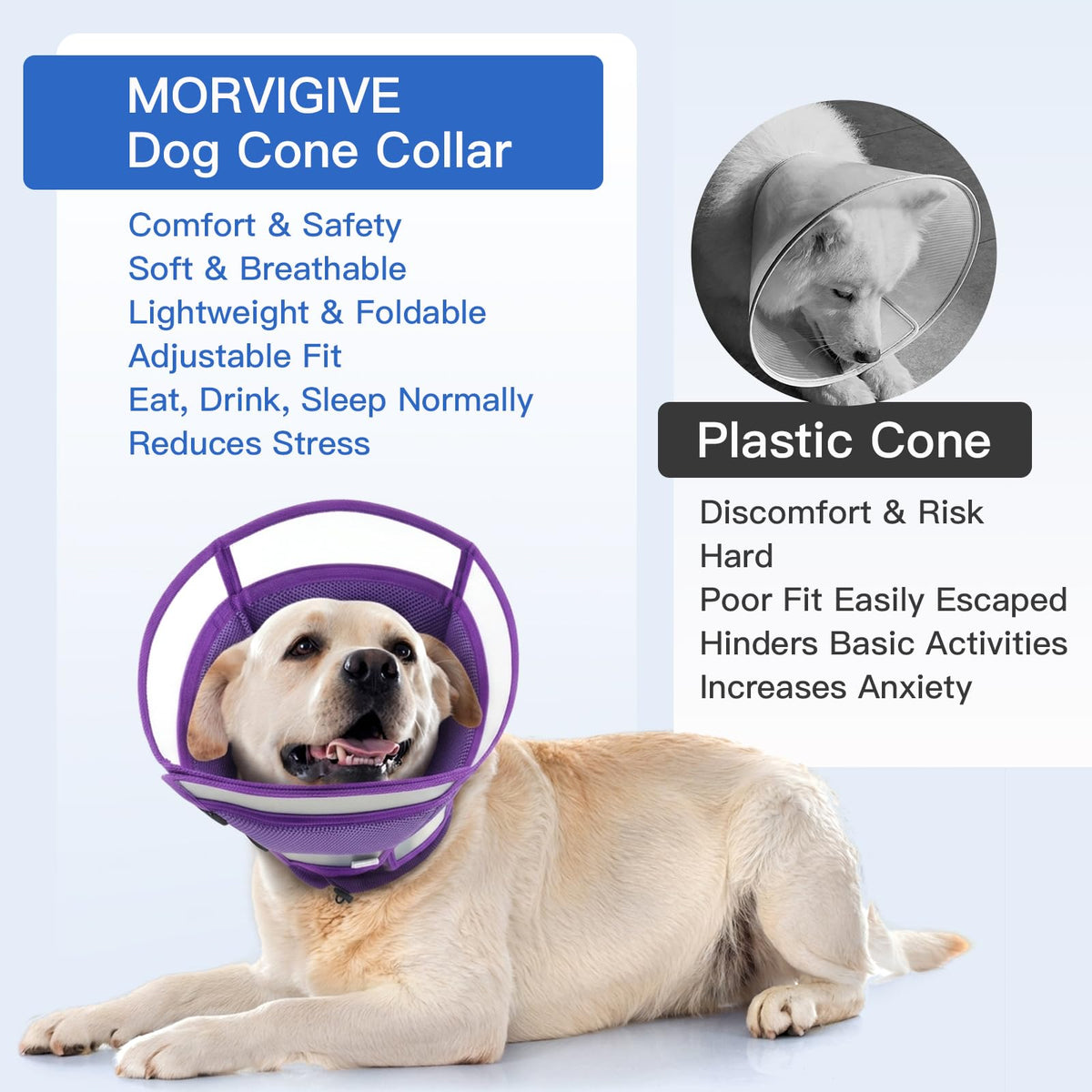 Soft Dog Cone Collar to Stop Licking (Purple / Small)