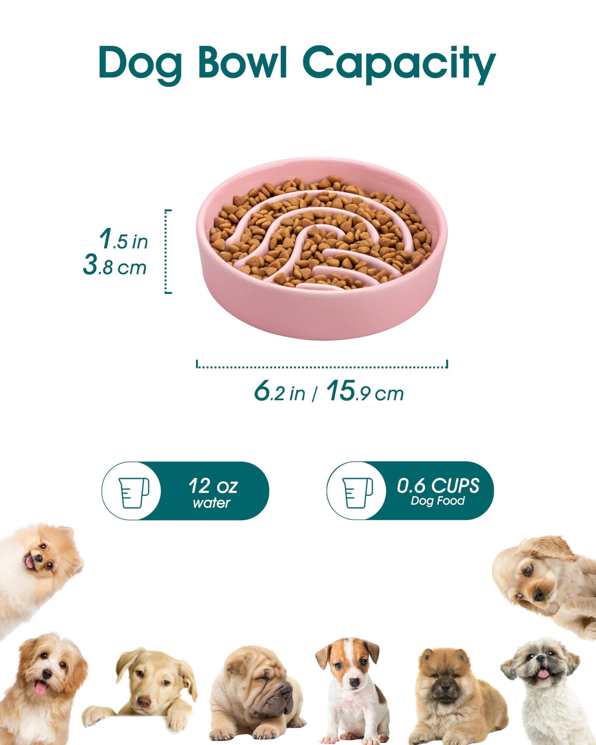 Slow Feeder Dog Bowl (Pink / 0.6 Cups)