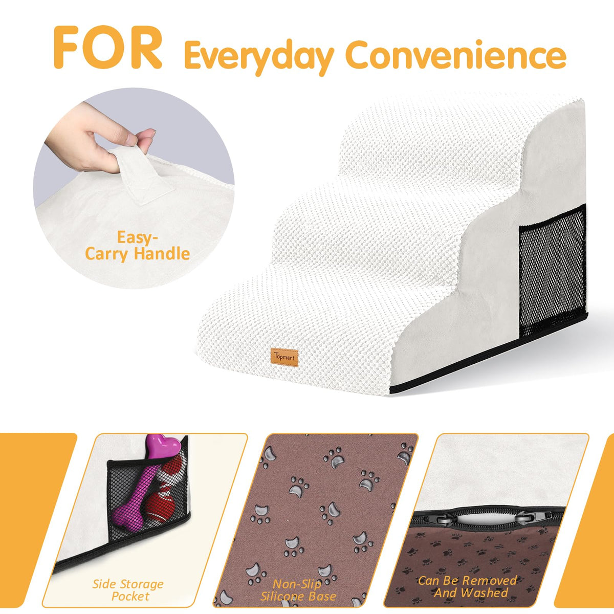 3 Tiers Foam Dog Ramps (White / 23.6*15.7*15.7)
