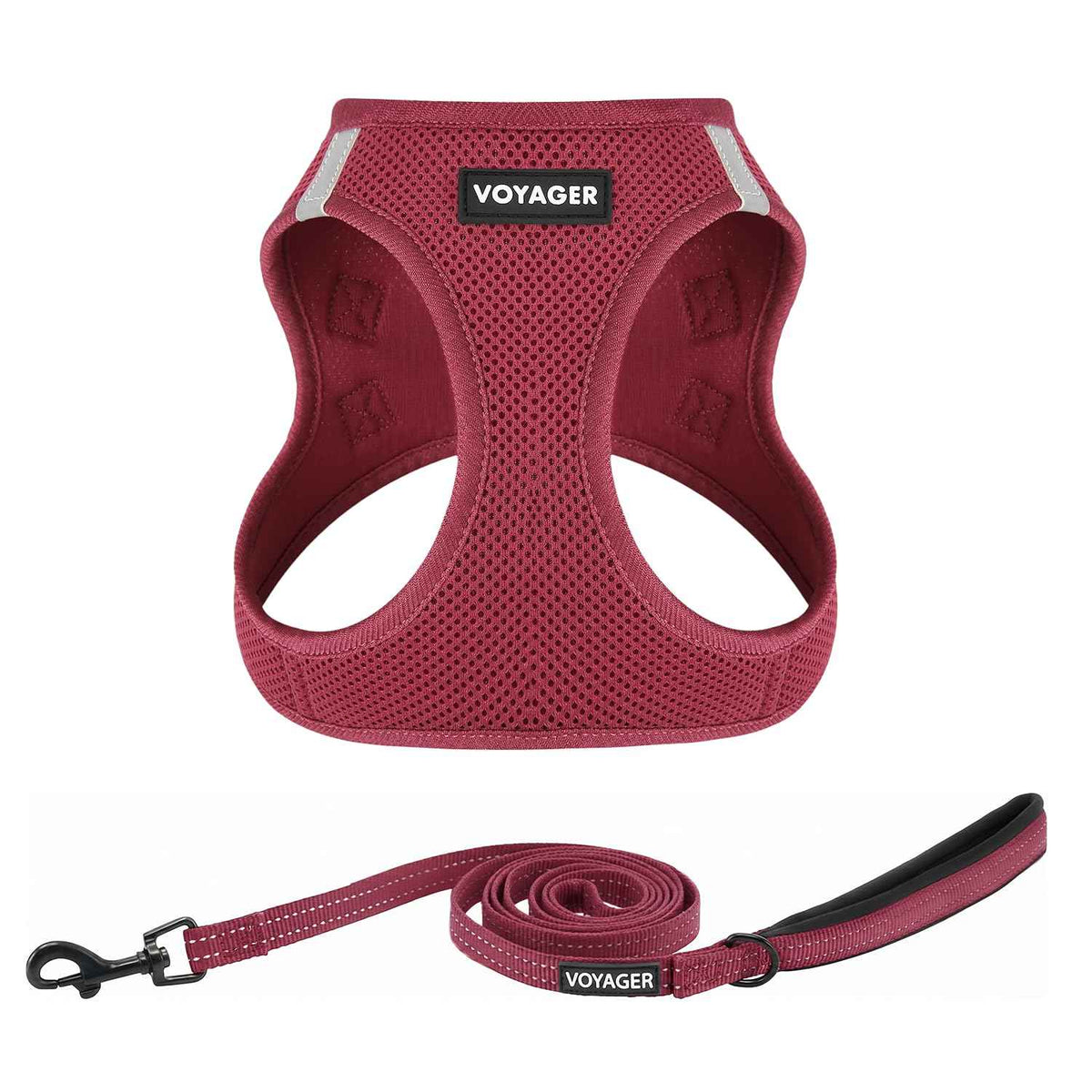 Voyager Step in Air All Weather Mesh Harness and Reflective Dog 5ft Leash Combo with Neoprene Handle (Burgundy / L (Chest: 18 - 20.5"))
