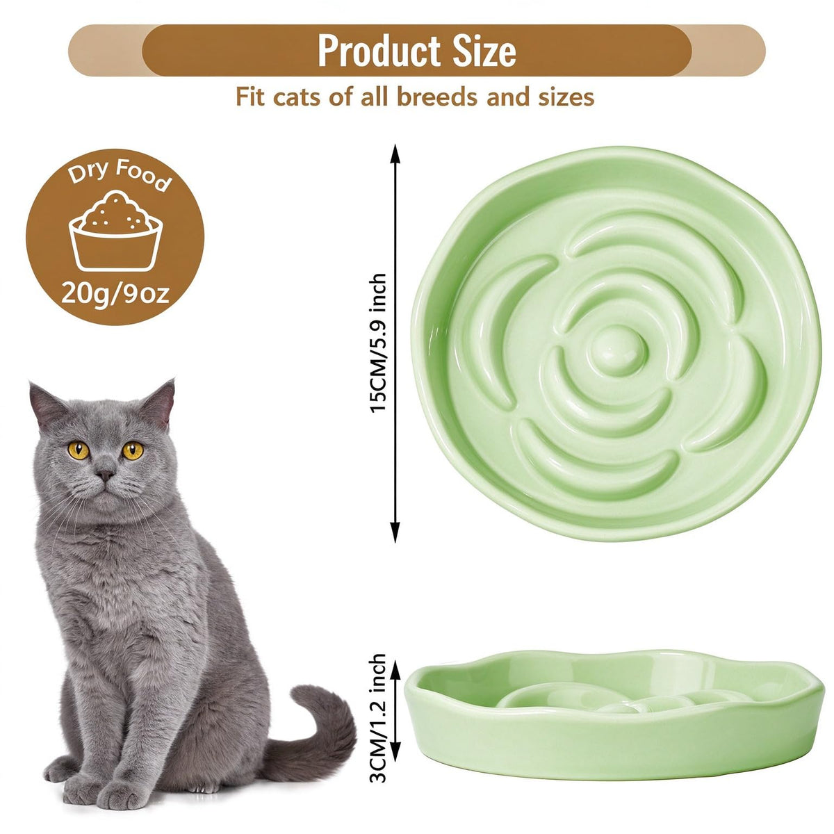 Slow Feeder Cat Bowl Set of 2 (Milk green)