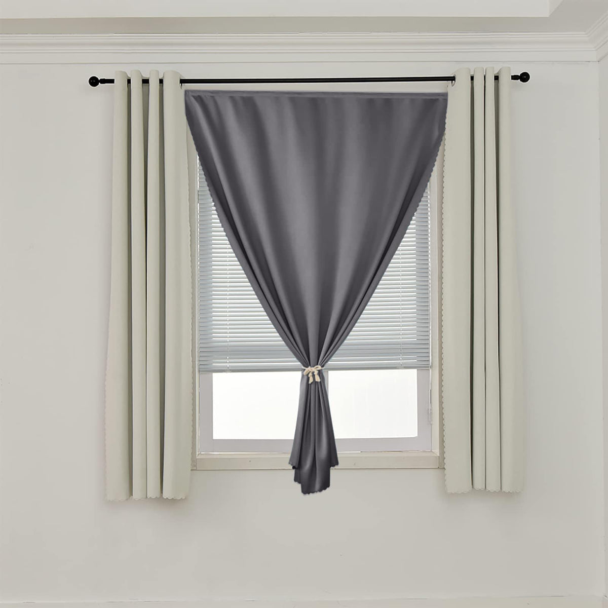 100% Blackout Self Adhesive Curtains Small Window Short Temporary Black Out Curtains Easy to Install Used for Bedroom Kitchen Window Cover (Dark Grey/ Thickened / 35"W x 54"L (Pack of 1))