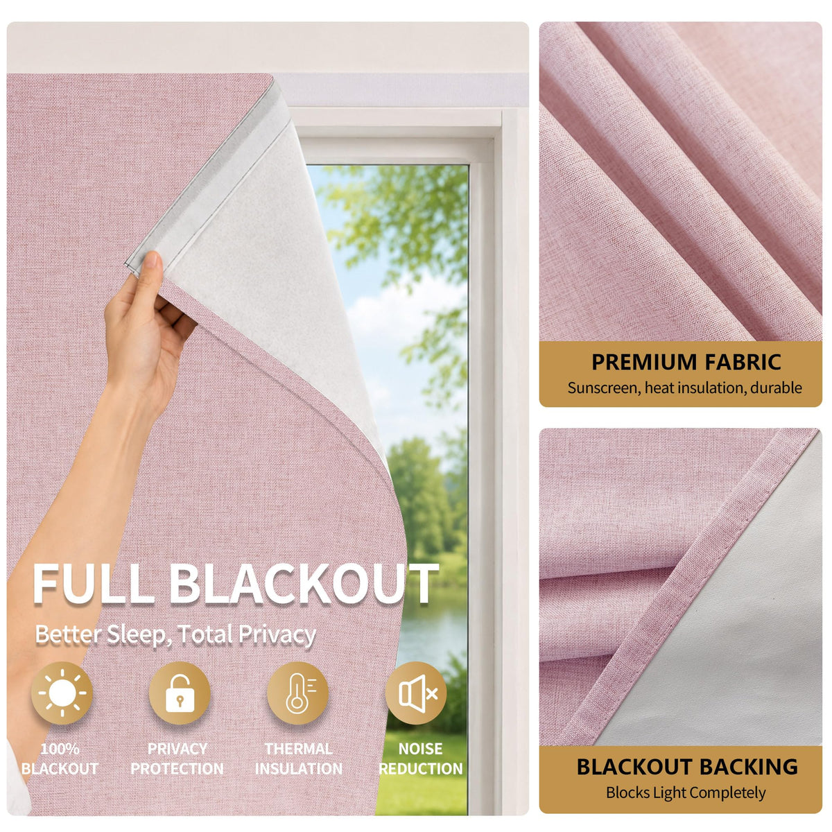 Portable Blackout Curtains (Light Pink / 52"W x 72"H)