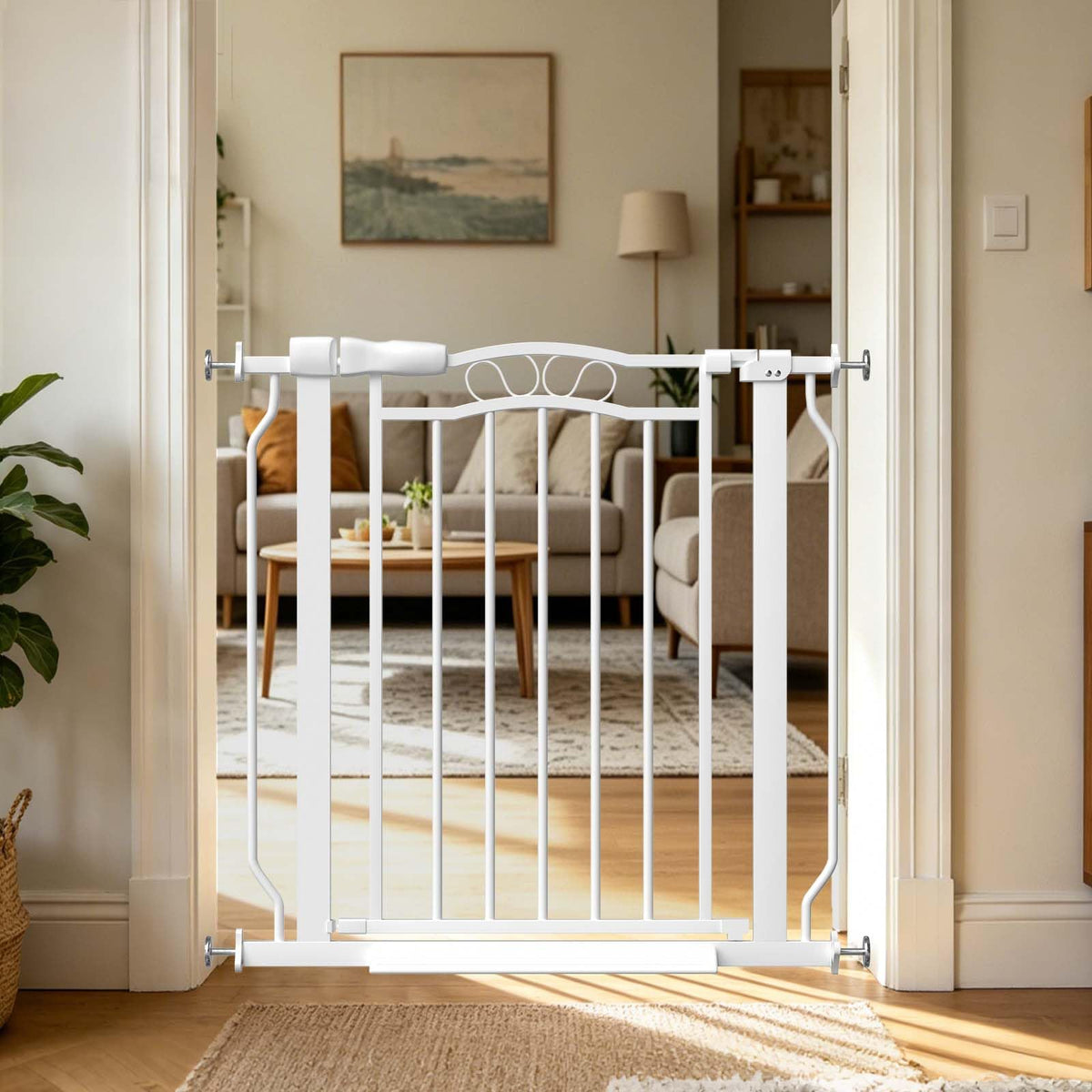 29.5" 33.8" Extra Wide Baby Gate Auto Close Dog Gate for Doorway (White / 29.5"-33.5")
