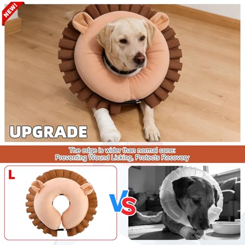Inflatable Dog Cone Collar Alternative After Surgery (Lion Brown / L (Neck:16-18in))