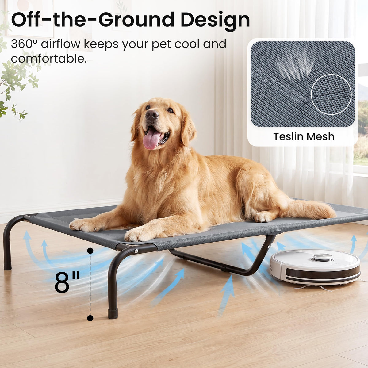 Elevated Cooling Dog Bed for Extra Large Dogs (Grey / 56.5" X 35.5" X 8")