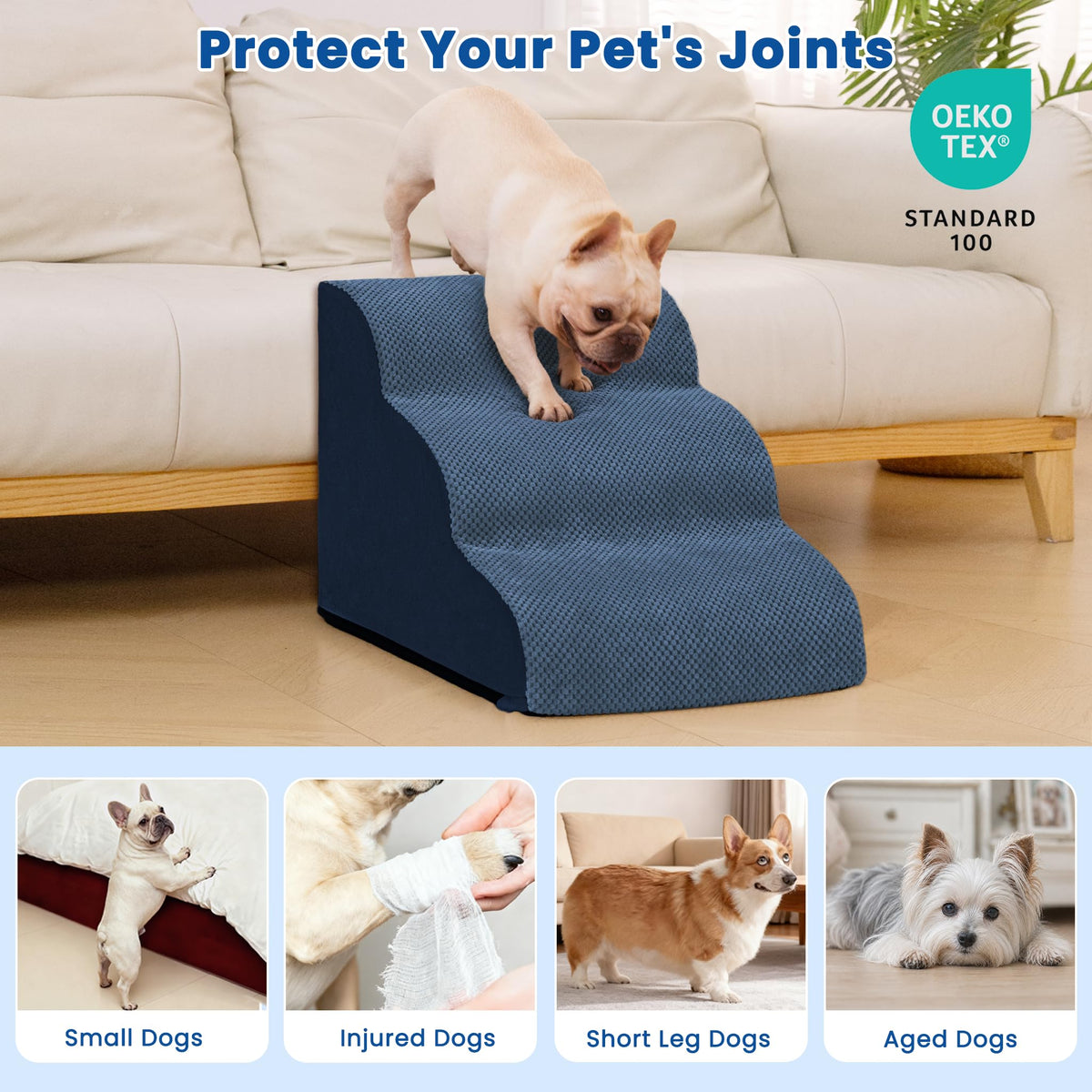 Dog Stairs for Small Dogs & Cats (Blue)