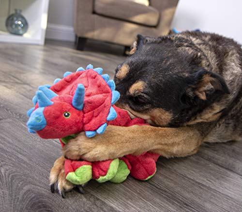 Dinos Frills Squeaky Plush Dog Toy with Chew Guard Technology (Dinos Frills (Red) / Large)