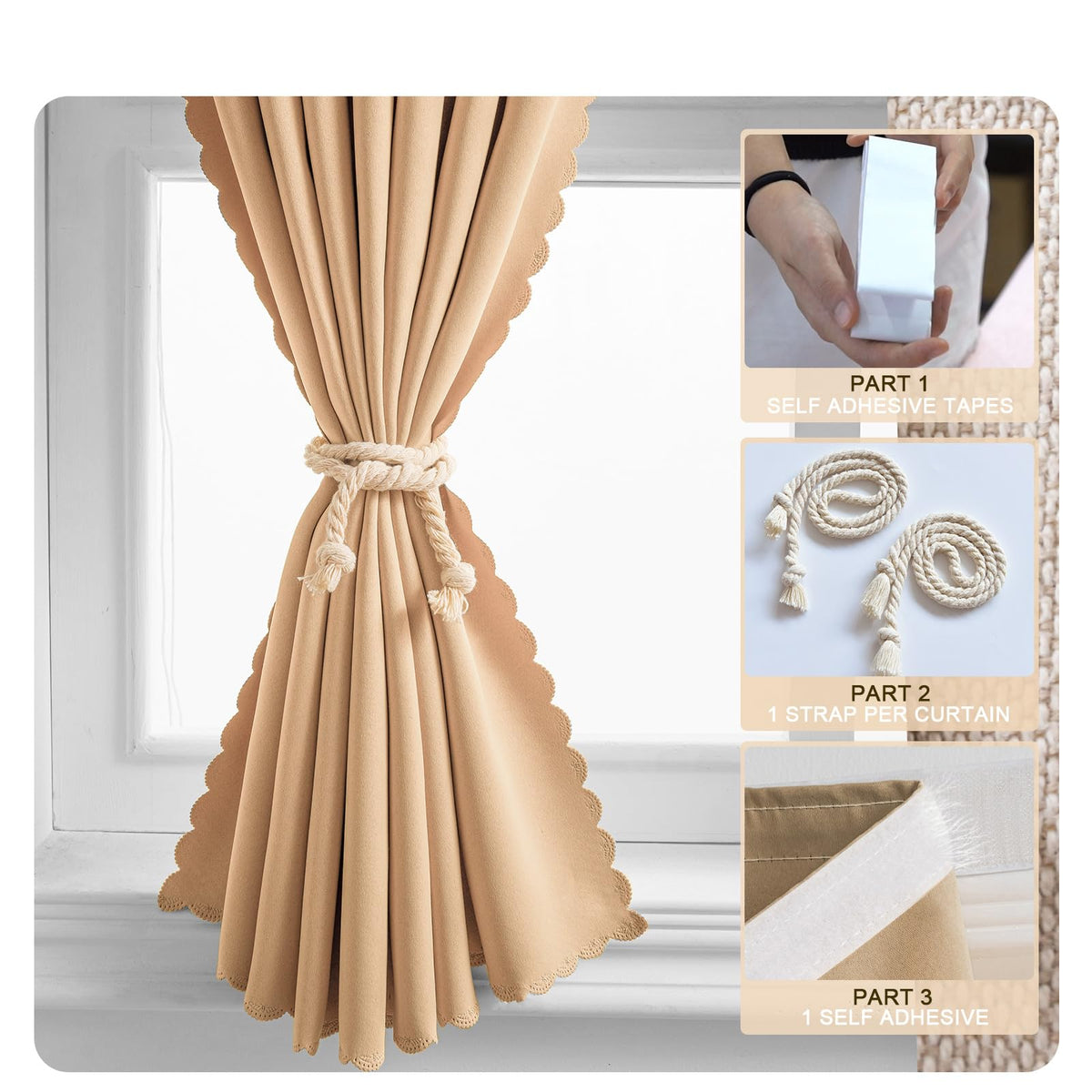 Self Adhesive Blackout Curtains (47"W x 71"L (Pack of 1) / Brown)