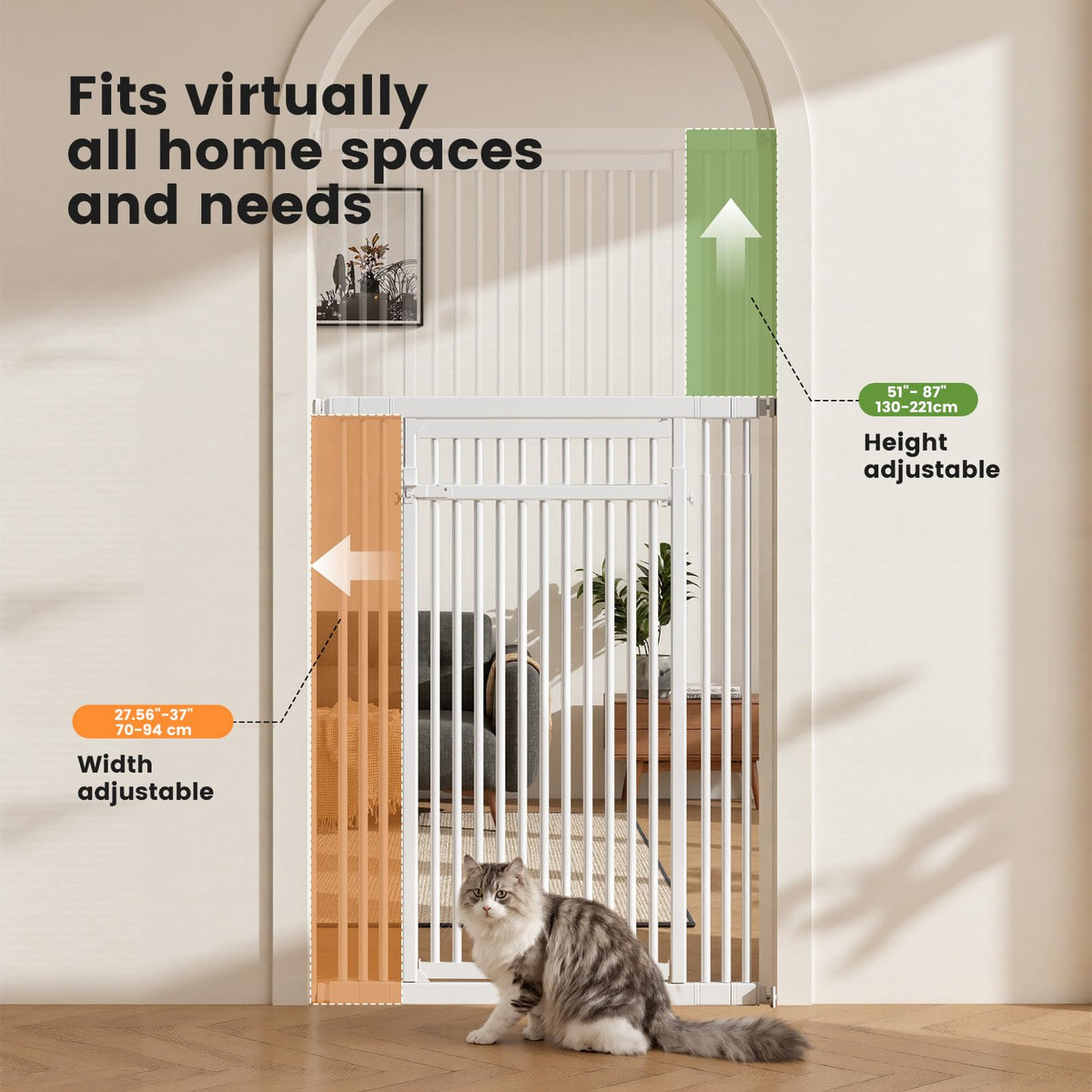 Extra Tall Cat Gate 51" (White / 51-87"/130-220cm)