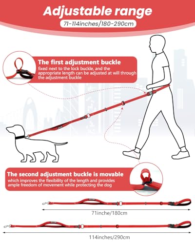 Hands Free Dog Leash (Red / Large-5.9-9.5ft)