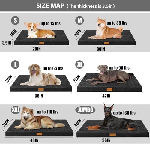 Orthopedic Dog Bed Washable Pet Crate Mat 30''X20'' Black (Black / 30"L x 20"W x 3.5"Th)