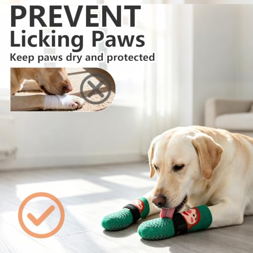 Anti Slip Dog Socks to Prevent Licking Paws for Hot Pavement (Red & Green / Small)