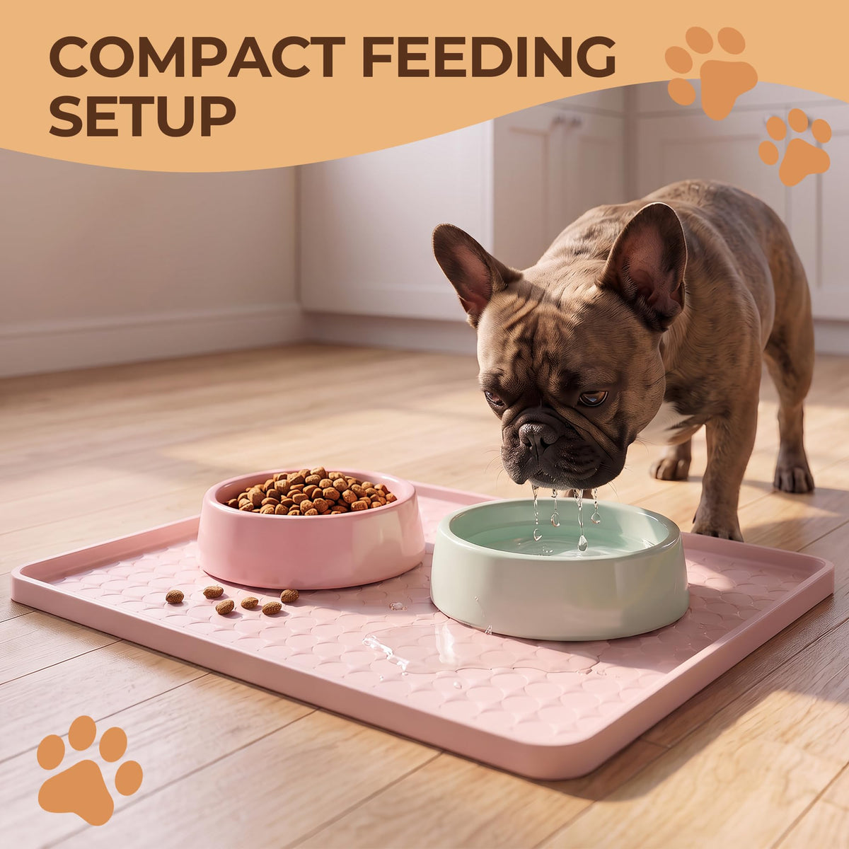 16 x 16 in Small Silicone Pet Food Mat for Dog & Cat Bowls Pink (Pink / 16"L x 16"W)