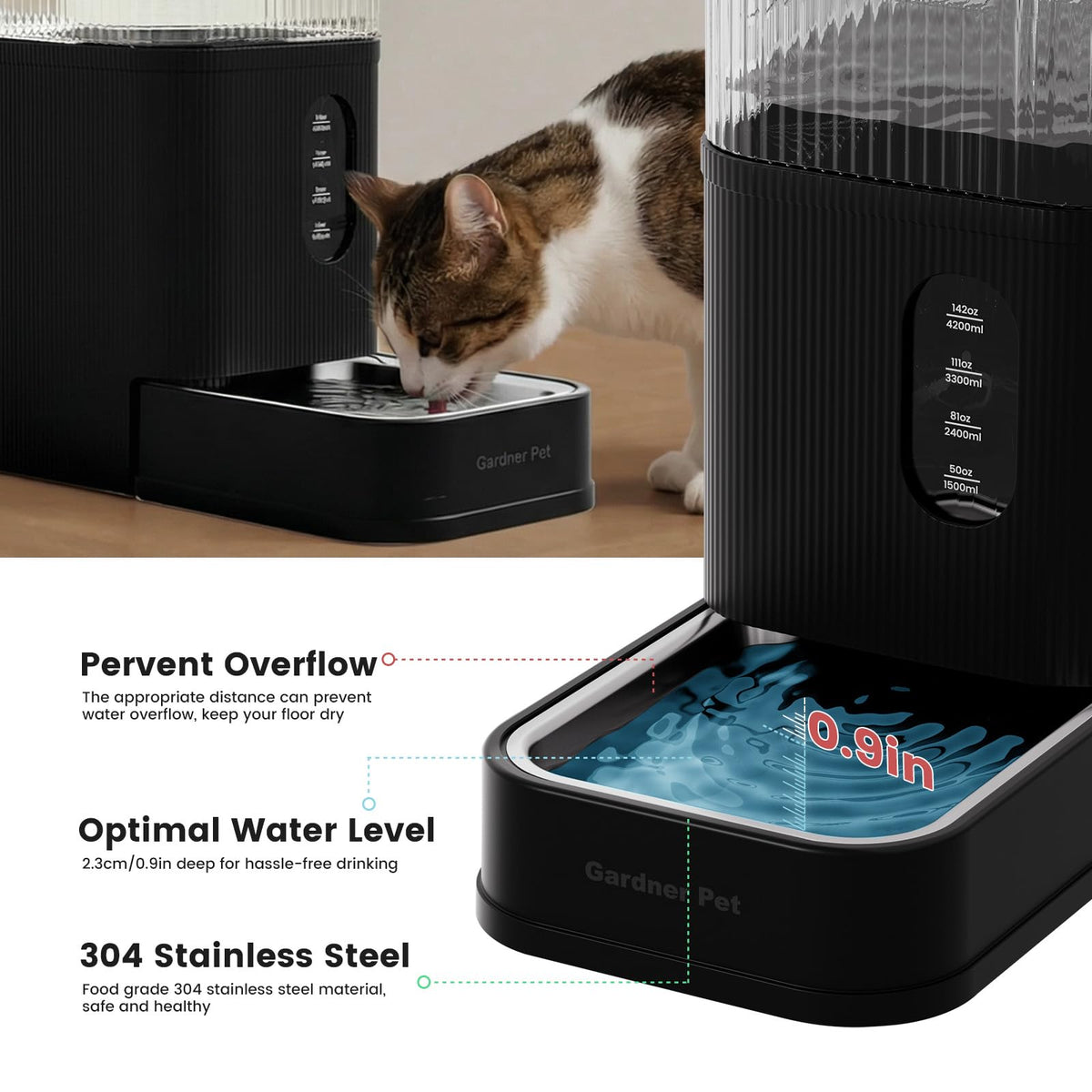 2.9 Gallon Automatic Dog Water Dispenser with Stainless Steel Bowl (Black / 2.9 Gallon)