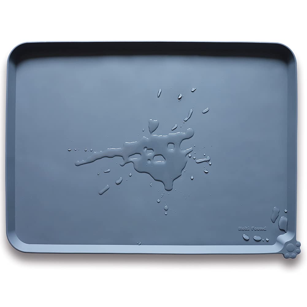 X Large Silicone Non Slip Pet Dog Cat Bowl Mats (28"L x 20"W / Gray)