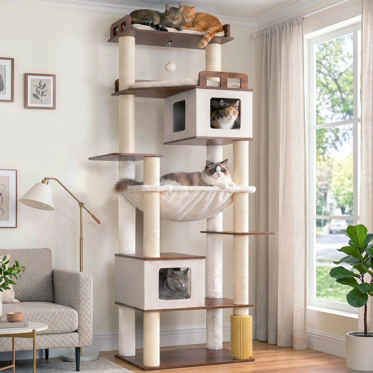 Cat Tree Wooden Multi (Walnut / 75.98 inches)