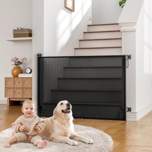 Retractable Baby Gate for Stairs (Black / 72" Wide x 34" Tall)