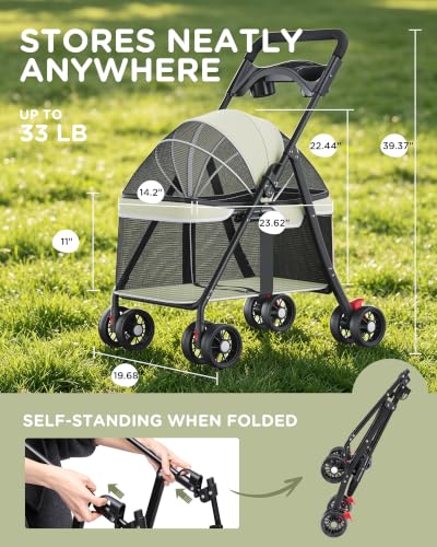Foldable Pet Stroller for Small Dogs and Cats (★Mint Green【Full Mesh】)