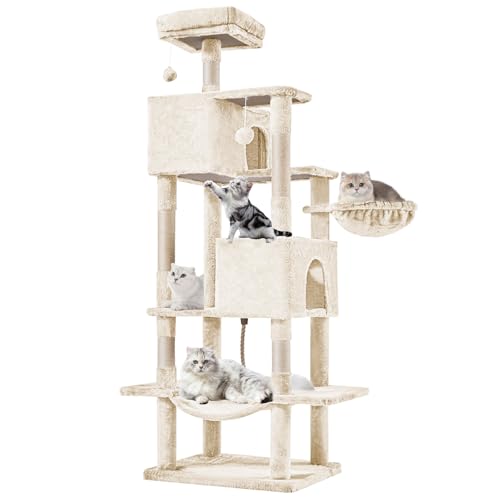 Large 66 Inch Cat Tree Tower with Sisal Scratching Post (Beige / 66 Inches)