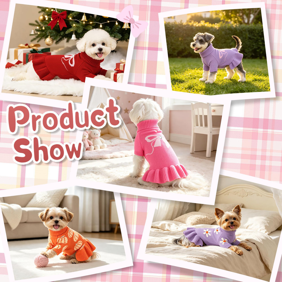 Bowknot Dog Sweater Dress for Small Dogs Girl (Large (14-21lbs) / Purple)