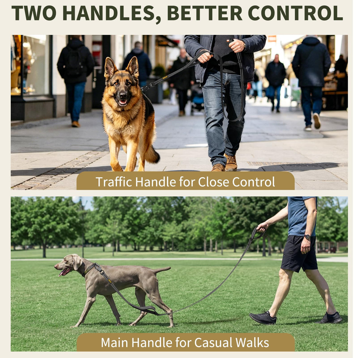 5FT Tactical Heavy Duty Dog Leash No Pull with 2 Padded Handles (Black / 5FT)