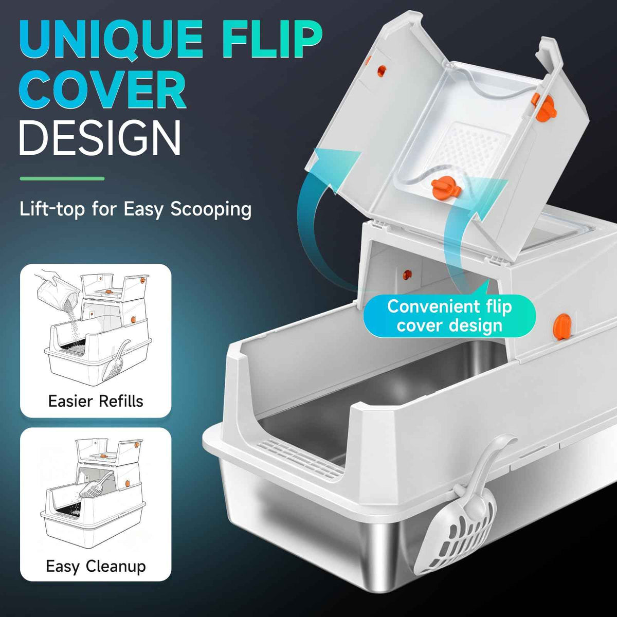 XL Enclosed Stainless Steel Litter Box (Grey-Covered XL.)