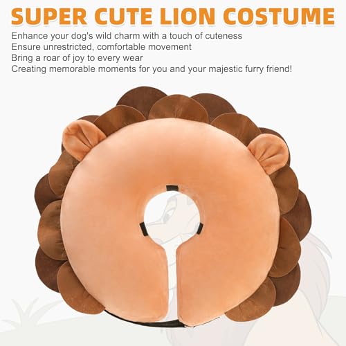 Inflatable Dog Cone Collar Alternative After Surgery (New Lion Brown / M+ (Neck:13-15in))