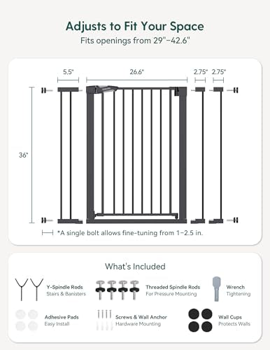 29 43" Baby Gate for Stairs (Black / 36" Tall, 29-43" Wide)
